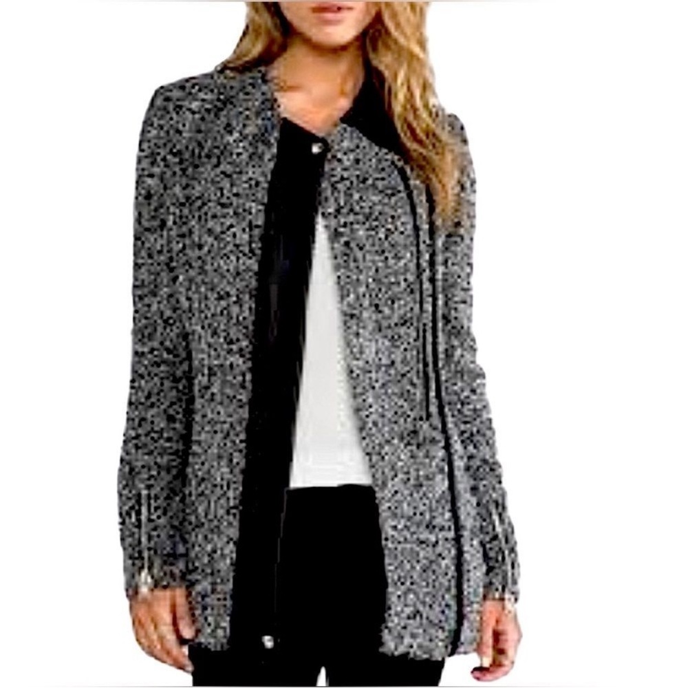 IRO Derby wool blend with leather trim boucle knit jacket size 40 (Size 8 US)